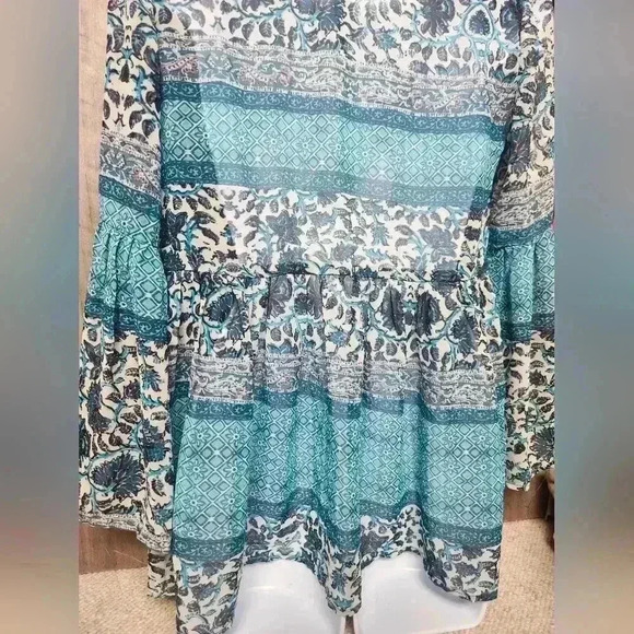 Show Me Your MuMu Poet Tie Tassel Floral Boho Blue Blouse Size Medium - Picture 12 of 13